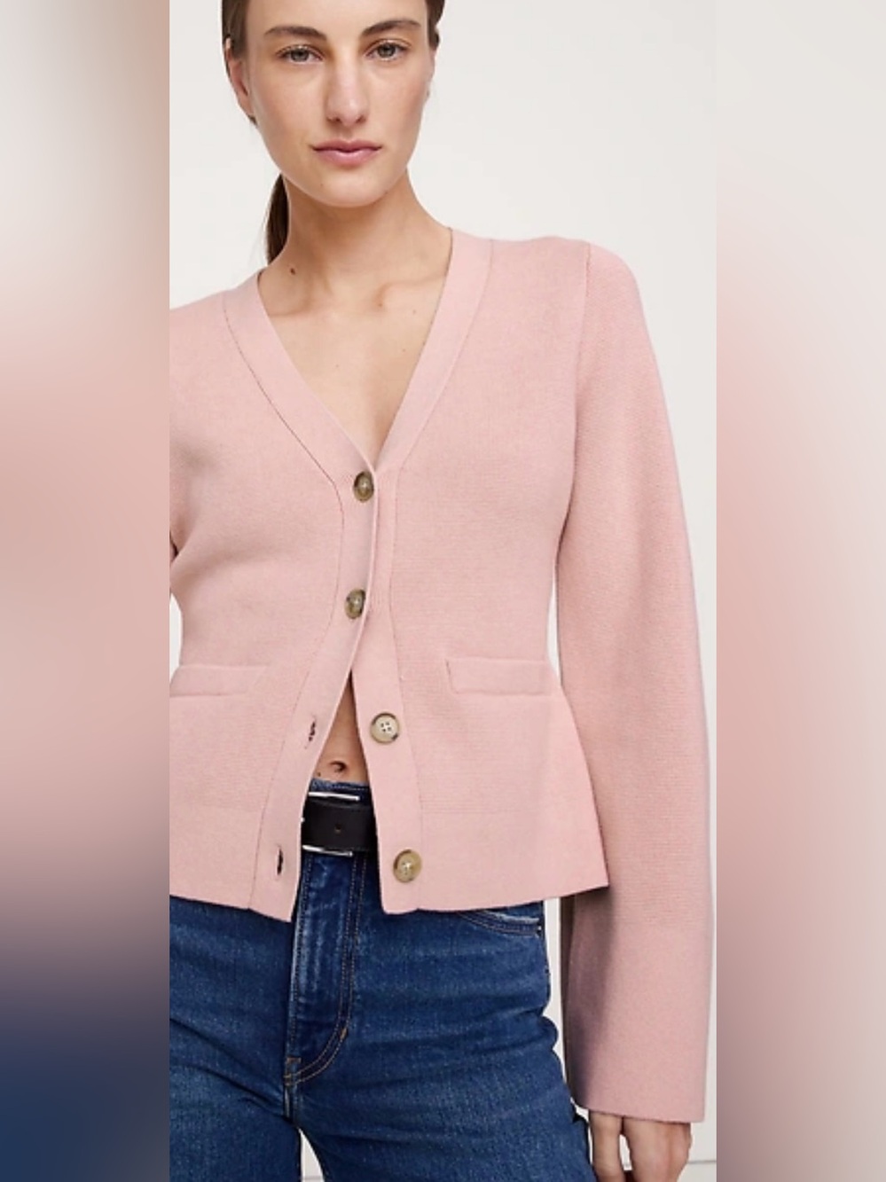 Banana Republic Pink Flare-Sleeve Larkspur Cotton-Silk Cardigan Size XS